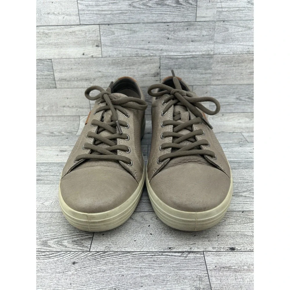 ECCO Soft 7 Men Sneaker Taupe Leather Low Top Lace Up‎ Shoes Size EU 43 US 9.5